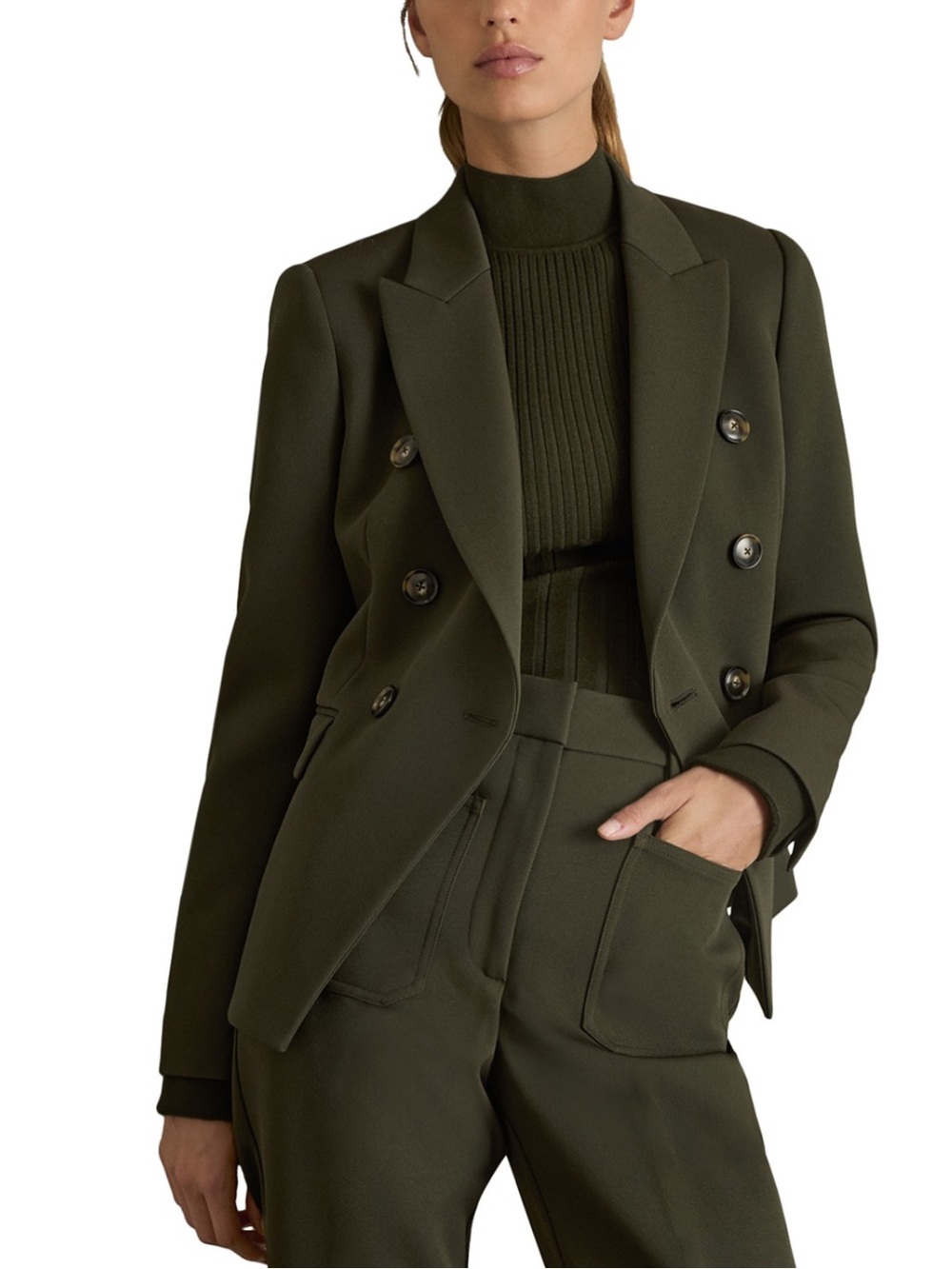 Reiss Olive Green Double-Breasted Blazer